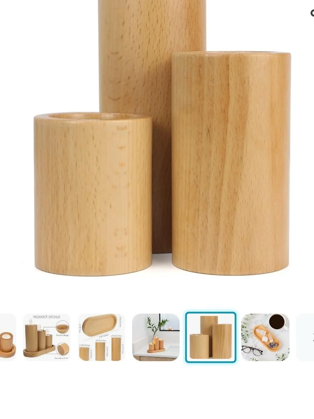 Set Of 3 Wooden Candle Holder Pillar (14)